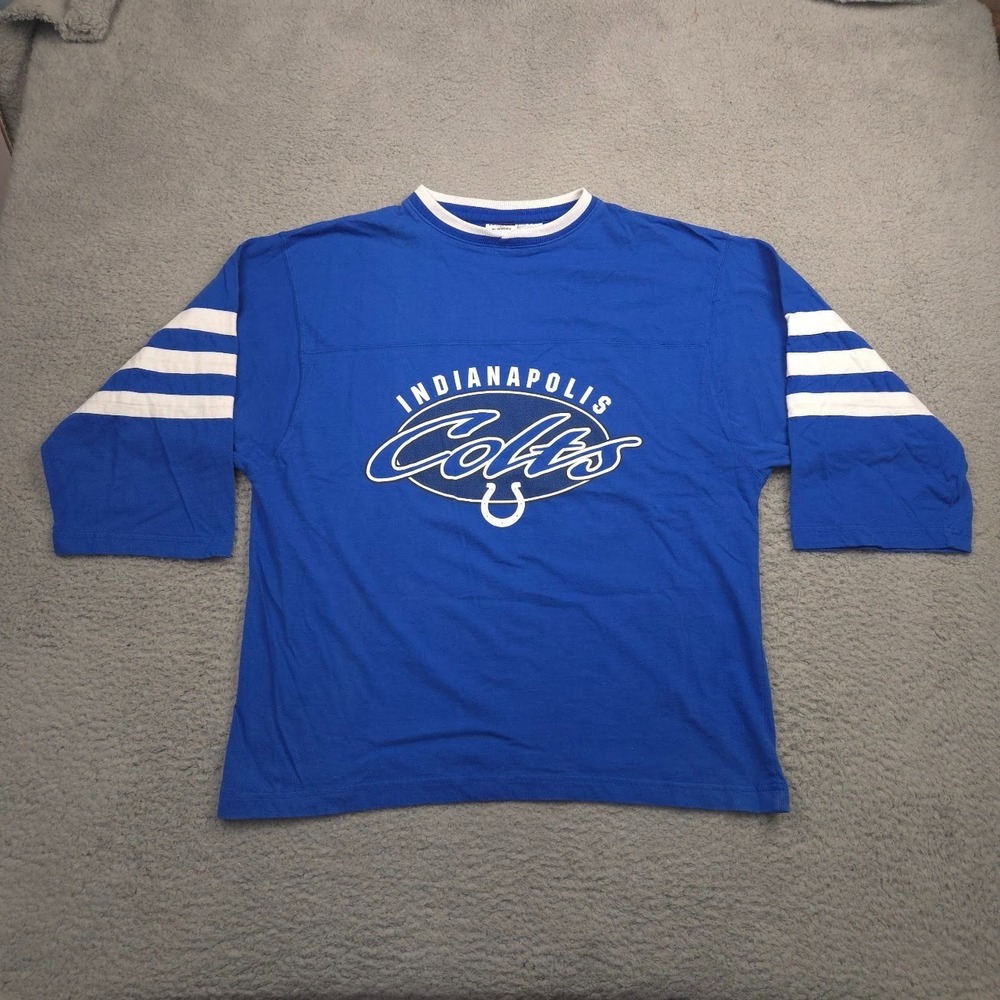 Vintage‎ 2000 Indianapolis Colts Pro Knit Shirt Mens L Blue 3/4 Sleeve NFL
